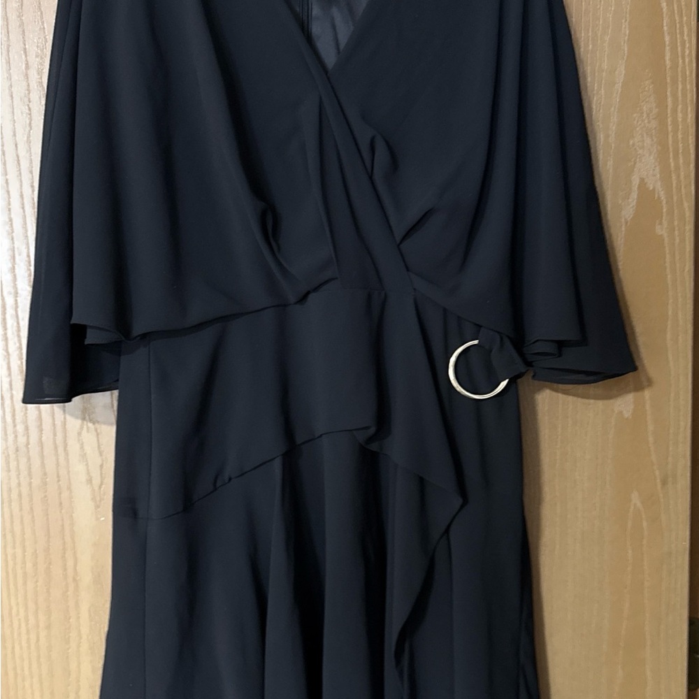 Alex Marie Black Short Wrap Dress with Silver Ring Accent